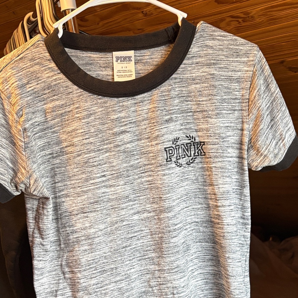 Victoria's Secret PINK Heather Gray Tee with Black Trim